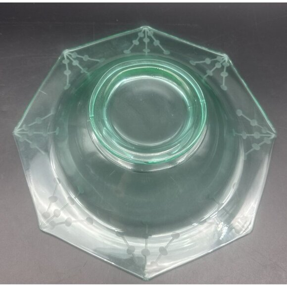 VTG Large Etched Uranium Glass Depression Footed Fruit Serving Bowl 11.5” Glows - Picture 8 of 8